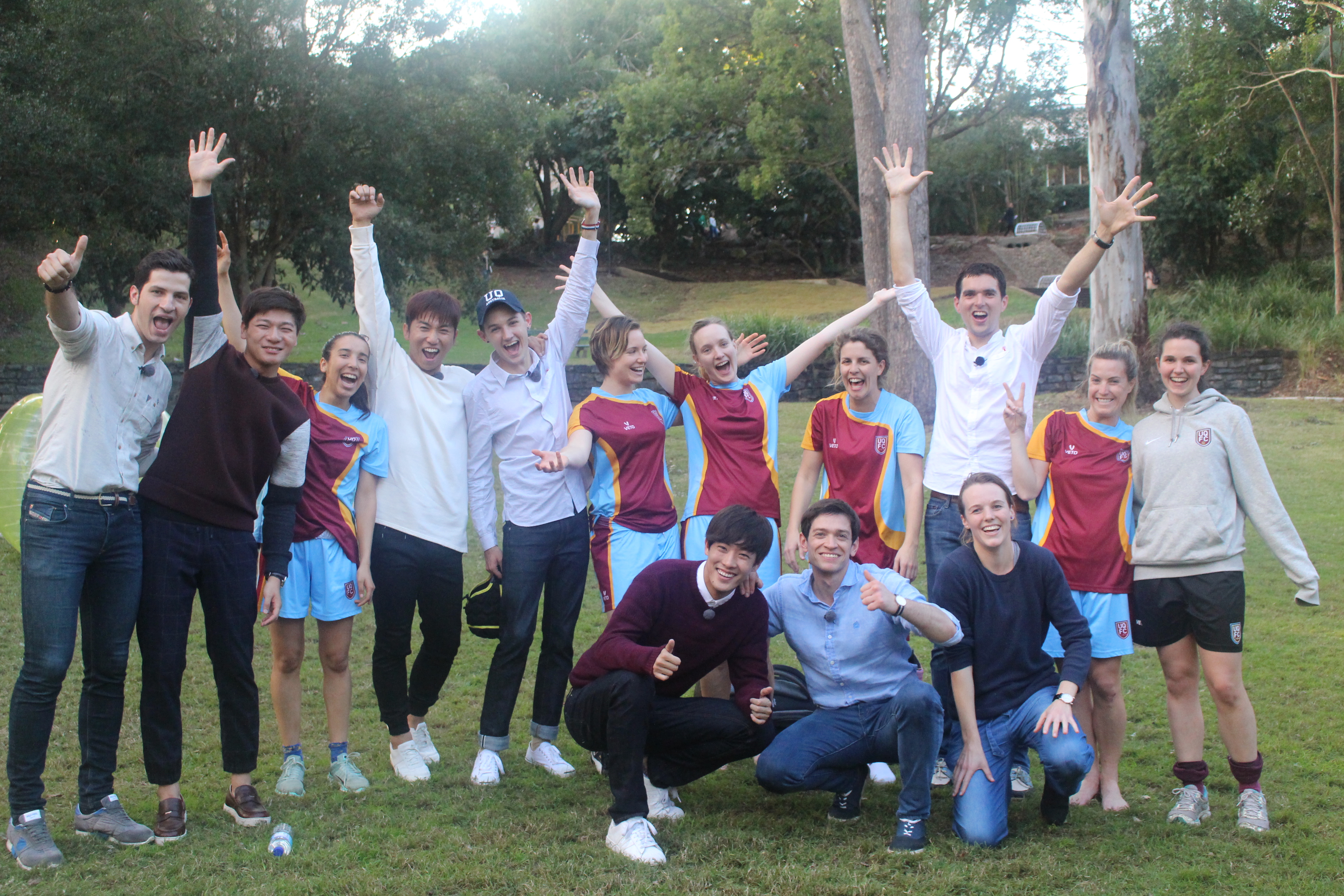 Abnormal Summit cast and the UQFC female soccer team after the match.